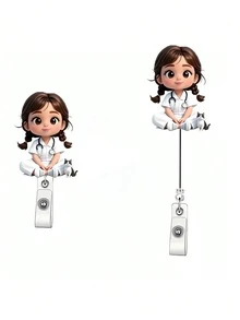 2D 壓克力護理師女孩識別證套 - 可伸縮識別證夾，適用於醫學生和護理師 - PMMA 材質工作場所識別證夾 | 趣味設計 | 壓克力護理師配件 開學教師禮物 - 彩色 - 查看 7