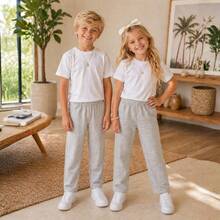 Children's Unisex Fleece Pants Set, Sizes 4 To 8 Years | Thick Winter Pants For Children | Fleece Pants For Girls And Boys - Light Grey - View 1