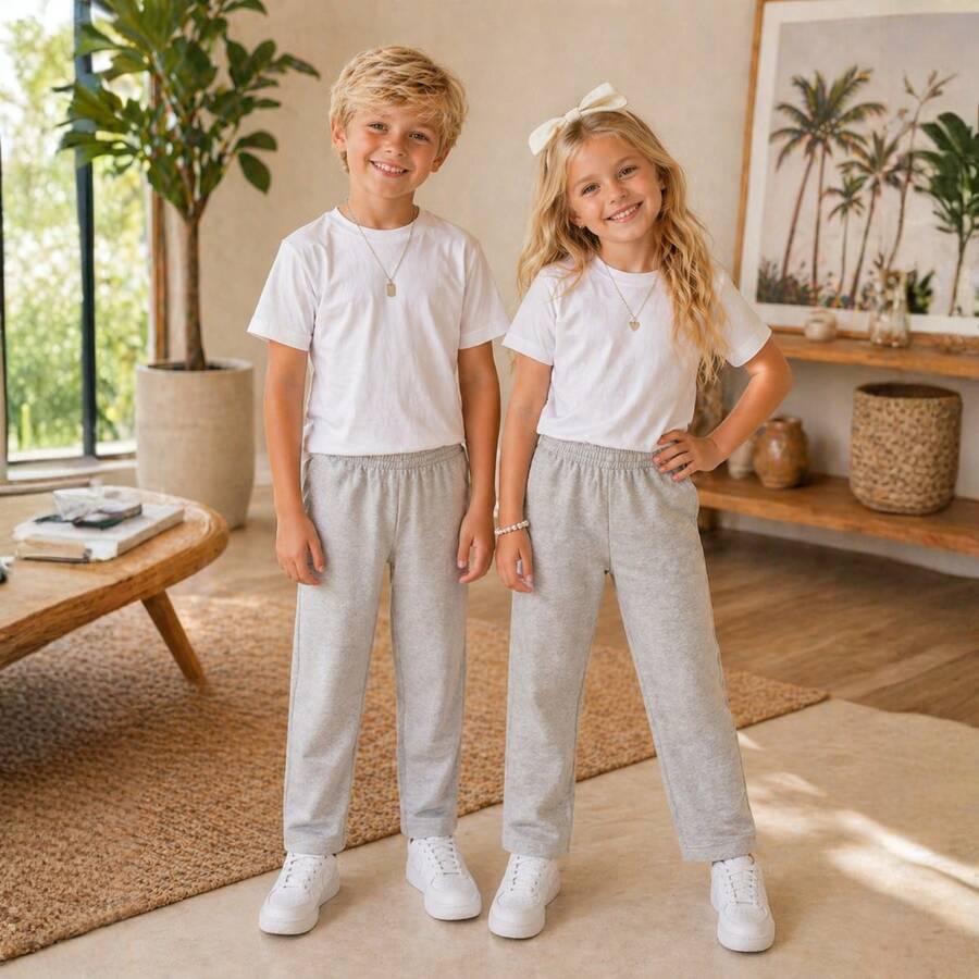 Children's Unisex Fleece Pants Set, Sizes 4 To 8 Years | Thick Winter Pants For Children | Fleece Pants For Girls And Boys - Light Grey - View 1