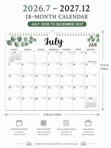 1 chiếc lịch treo tường tối giản, lịch lập kế hoạch tháng 18 tháng bắt đầu từ tháng 7 năm 2026 đến tháng 6 năm 2027, kích thước 8.1" X 11.5", phụ kiện bàn làm việc cho văn phòng tại nhà và đồ dùng học tập - lịch - Xem 3