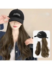 かつら帽子  ウィッグ  ハット  韓国ファッション   ウィッグ付きキャップ レディース 一体型 ロングパーマ ゆるウェーブ リアル人工毛  合わせやすい おしゃれ 大きいサイズ - 薄茶色 - チェックする 3