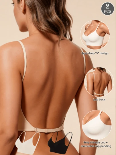 Lilivine Bộ 2 áo ngực không đường may, không lưng dành cho nữ, đồ lót cô dâu, 3 kiểu dây đeo, nhẹ và thoáng khí, cúp mỏng, dây đeo có thể điều chỉnh, phù hợp cho đám cưới, váy dạ hội, váy hai dây, cỡ cúp A/B.