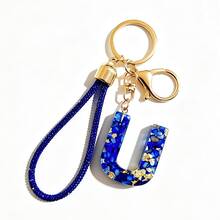 1件波西米亚风藏蓝色A-Z字母钥匙扣，镶钻手腕包字母吊坠，时尚百搭女士配饰礼品 - 寶藍色 - 查看 29