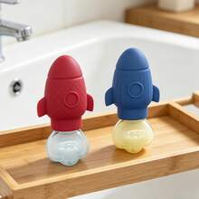 2pcs Rocket Shaped Squirt Water Toys, Silicone Baby Bath Toys, Gifts For Christmas, Halloween, Thanksgiving - Red + Blue - View 6