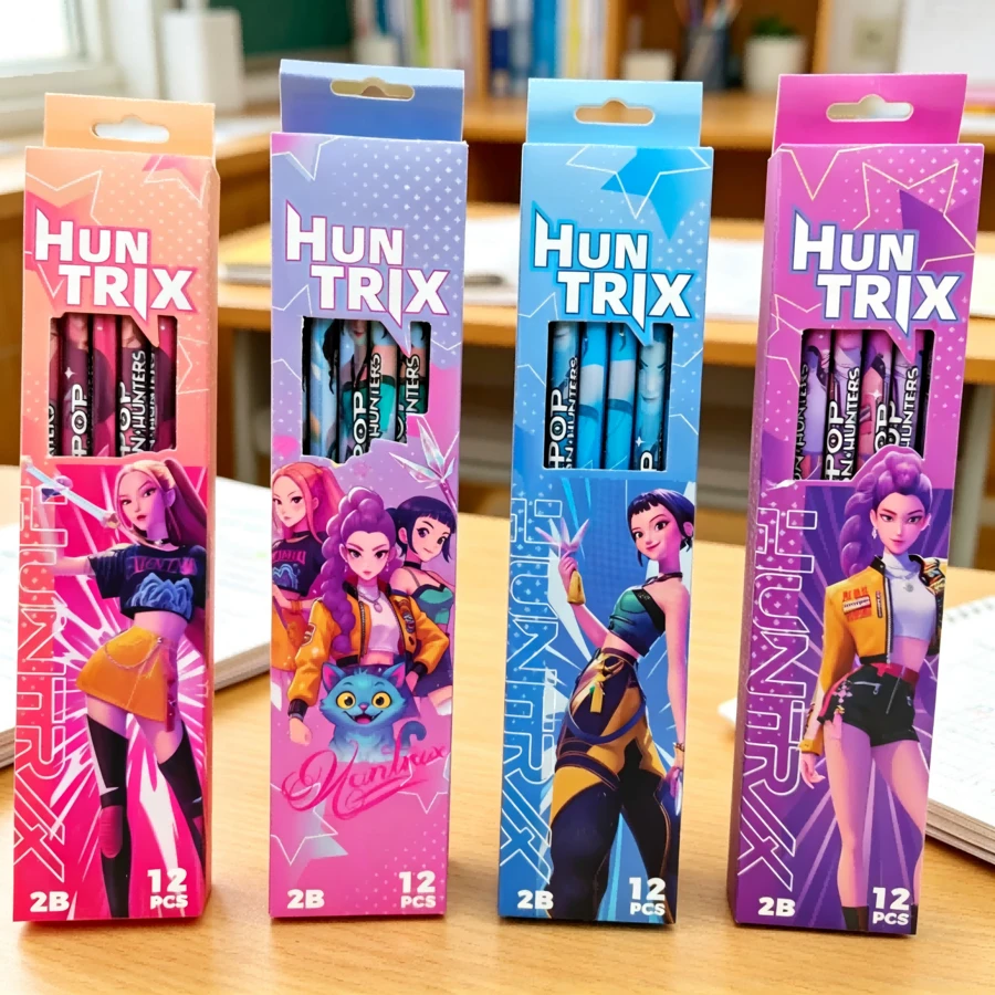 12 bút chì 2B, bút chì gỗ họa tiết bé gái hoạt hình, bút chì viết bền, thích hợp cho học sinh, đồ dùng văn phòng phẩm (Kiểu dáng ngẫu nhiên) - Nhiều màu - Xem 1