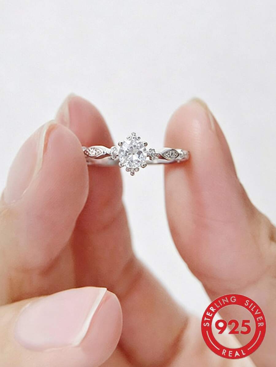 1 chiếc nhẫn bạc S925 đính đá Cubic Zirconia hình ngôi sao, trang sức thanh lịch và sang trọng để đeo hàng ngày, nhẫn đính hôn/cưới chất lượng cao dành cho nữ. - Bạc - Xem 1