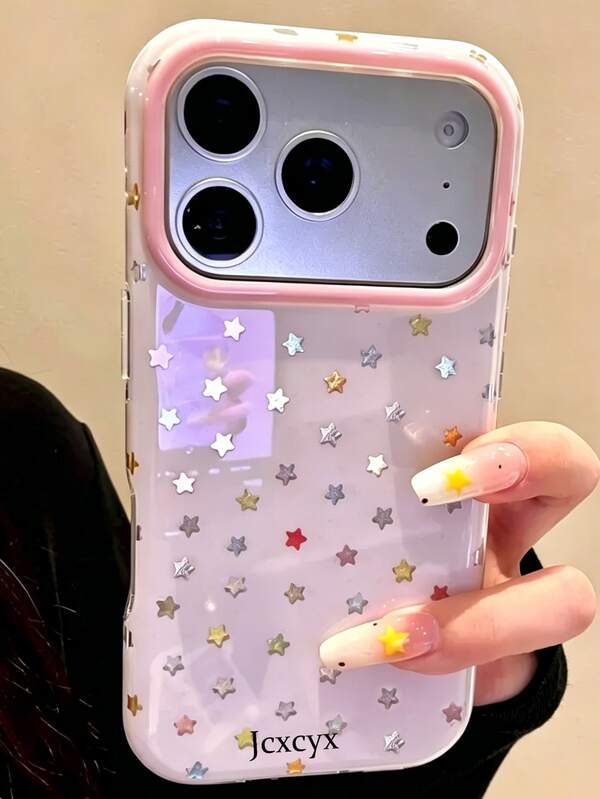 Étui de téléphone élégant et mignon avec motif glacé pailleté en étoile, compatible avec iPhone 17 Pro Max, 17 Pro, 17, 16 Pro Max, 16 Pro, 16, 15 Pro Max, 15 Pro Max, 15 Pro, 15, 14 Pro Max, 14 Pro, 14, 13 Pro Max, 13 Pro, 13, 12 Pro Max, 12 Pro, 11. Texture de feuille d'étain Y2K adorable, protection de la coque arrière souple.