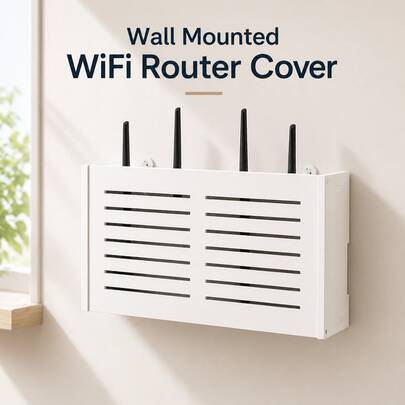 Wandmontierter kabelloser Router Aufbewahrungskasten, katzendesignter Router Ständer ohne Bohren erforderlich, belüfteter Kabelmanagement Organizer, wandmontierter Modem/Set-Top-Box Halter, platzsparender kabelloser Netzwerk-Kasten Abdeckung für Wohnzimmer, Schlafzimmer, Büro, Wohnheim, Apartment