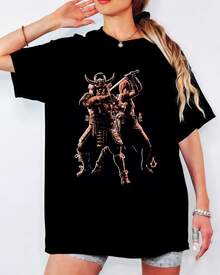 Assassin's Creed Shadows T-Shirt, Samurai & Shinobi Duo Print, Unisex Casual Video Game Fan Top - Black - View 8