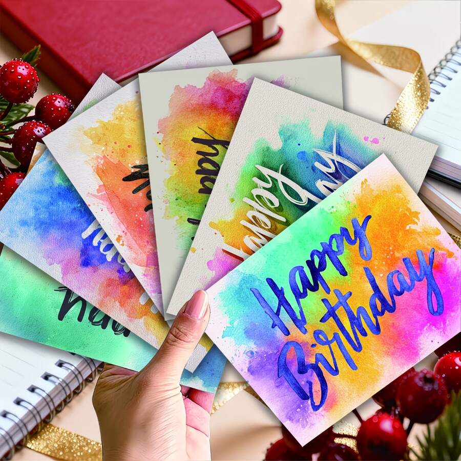 1 bộ/12 thiệp chúc mừng sinh nhật và ngày lễ | Viết tay, kèm phong bì, lý tưởng cho gia đình, bạn bè, giáo viên