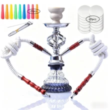 Bộ shisha cao cấp GRENAOH 22 inch, bao gồm 4 ống hút, bình nước thủy tinh, chén shisha bằng gốm và gạt tàn than (4 món) - Bình hút shisha cỡ trung bình với bốn ống. - Xem 10