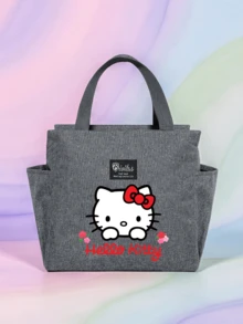 SANRIO 1个Hello Kitty保温午餐包，卡通印花便携式午餐袋，便当袋，书包，轻便，可重复使用，防漏，多功能设计，带前袋和耐用拉链 - 适合返校、办公、户外露营 - 彩色 - 查看 9