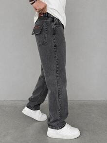Men's Casual Loose Fit Dark Gray Ripped Loose Jeans - Dark Grey - View 4