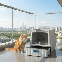 Large Gray Fully Enclosed Cat Litter Box With Drawer, 20.5x13.8x13.8 Inch For Cat Parents, Indoor Home Use, Front & Top Entry, Includes Litter Scoop, Deodorant Bag Compatible, Odor Dispersion & Easy To Clean - one-size - View 10