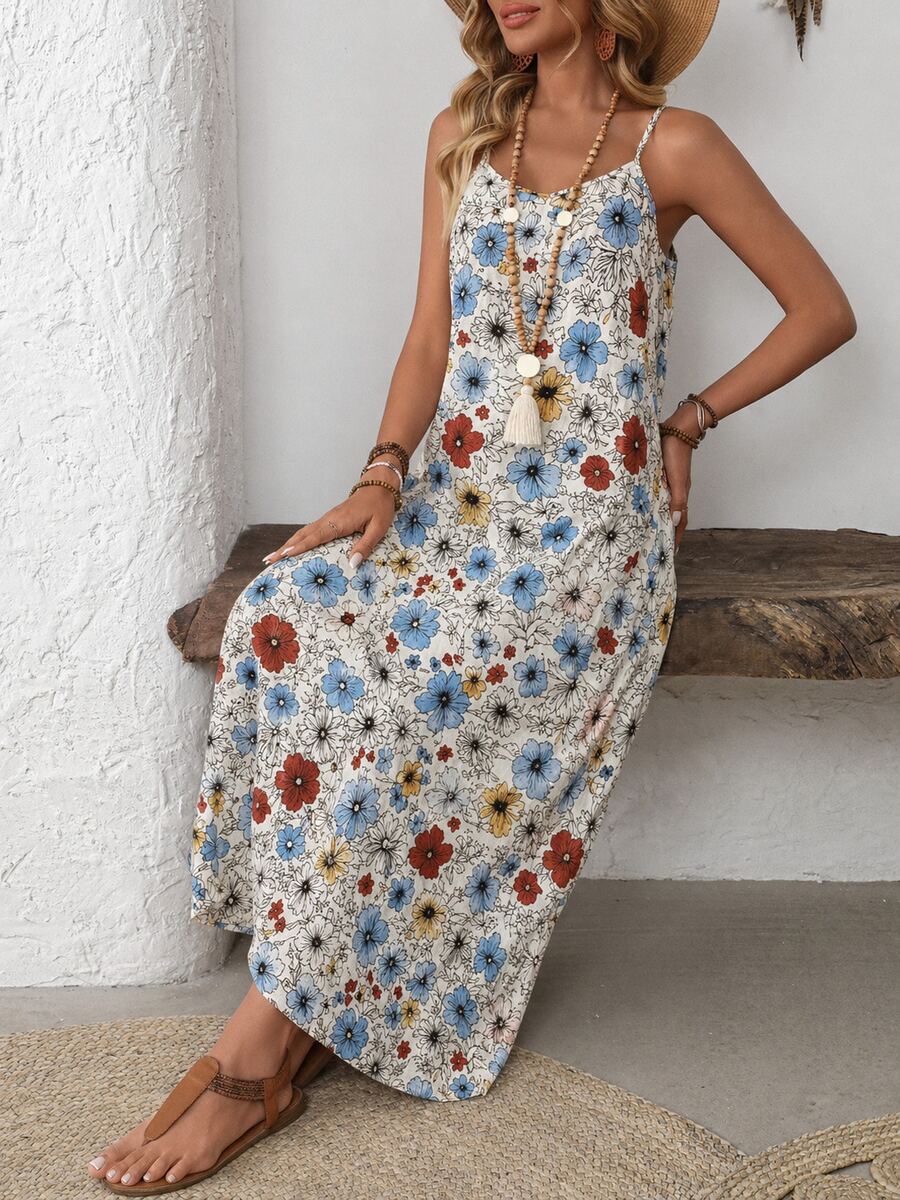 Women's Floral Print Casual Sleeveless Dress For Vacation - Multicolor - View 1