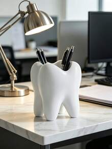 Porta-escova de dentes grande e branco em formato de dente, porta-canetas multifuncional criativo e caixa organizadora de mesa, recipiente de cerâmica para armazenar materiais de escritório, escova de dentes, pasta de dentes e acessórios de banheiro. Decoração de banheiro aconchegante, ideal para o outono e a volta às aulas. - Multicolorido - Ver 2