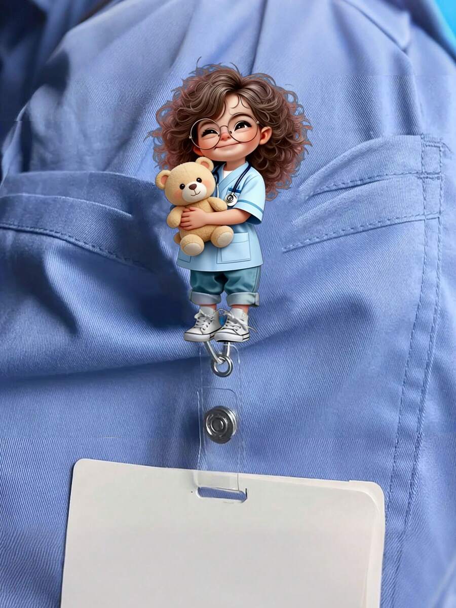 2D平面壓克力護理師女孩識別證套 - 可伸縮識別證夾,適用於醫學生和護理師 - PMMA材質職場識別證夾 | 趣味設計 | 壓克力護理師配件 開學教師禮物 - 彩色 - 查看 1