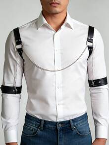 1 chiếc dây đeo ngực bằng da PU phong cách Punk dành cho nam, kiểu dáng đơn giản, đa năng, có thể điều chỉnh, phù hợp cho câu lạc bộ, tiệc tùng, lễ hội, hẹn hò. - màu đen - Xem 7