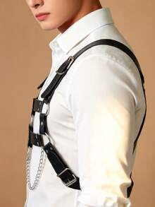 1pc Men's Fashion Punk PU Leather Chest Harness, Simple Versatile Gothic Adjustable Chest Chain, Stage Nightclub Bar Performance Suspenders Club Outfit Accessory, Valentine's Day Party Rave Date Accessory - Black - View 5