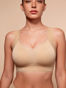 Lilivine Set de 3 sujetadores inalámbricos, disponibles en negro, nude y caqui, con tela elástica y suave a la piel con malla transparente, previene el descolgamiento, cómodo y elegante - Multicolor - Ver 2