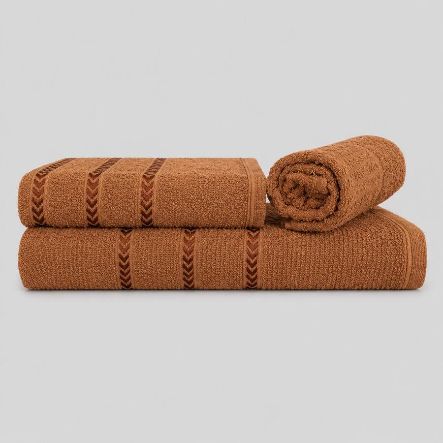 Show Towel Complete 3-Piece Bath Towel Set, 100% Cotton, Soft, High Absorbency, Quick-Drying, Premium - Dark Brown - Coklat Tua - View 1