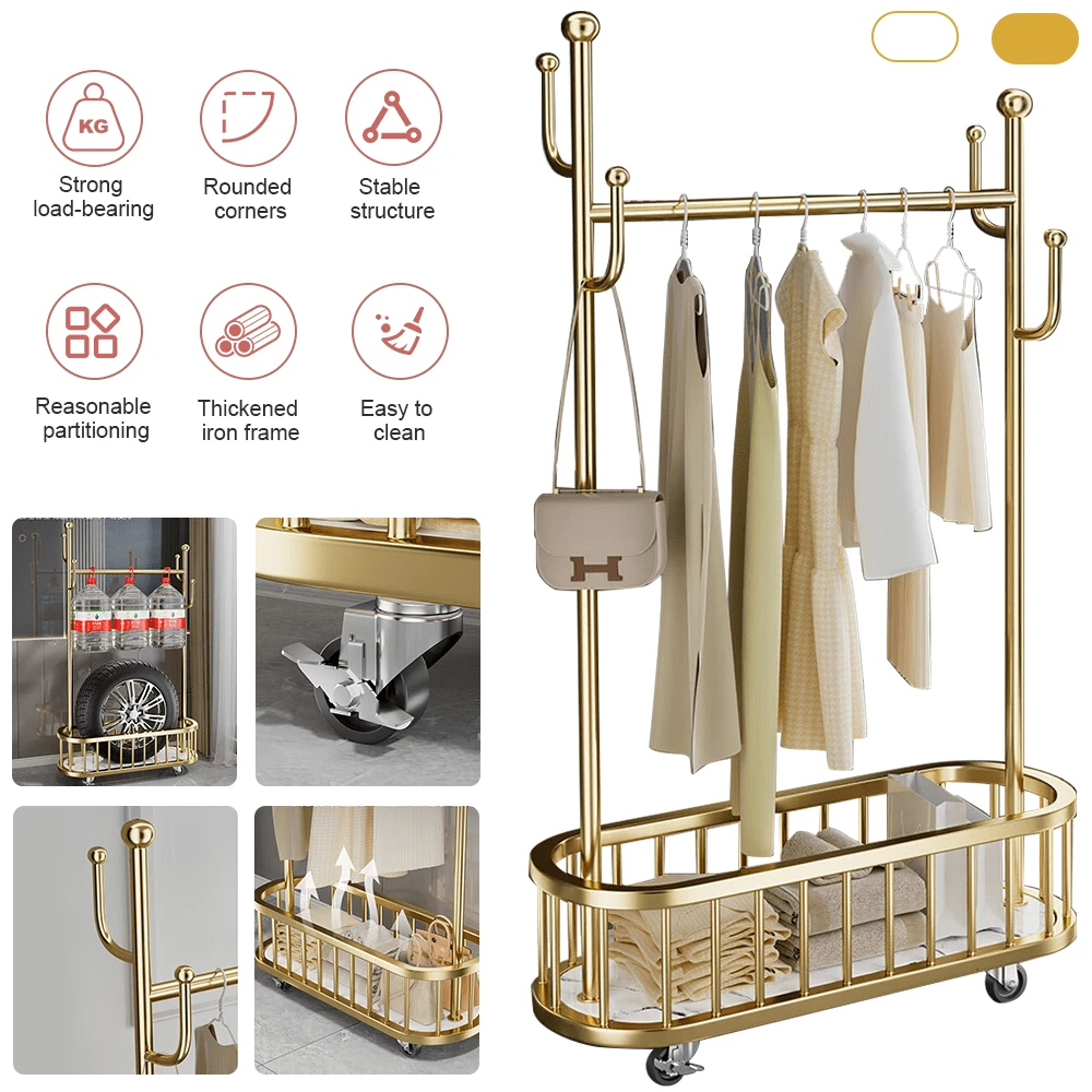 Luxury Heavy Duty Double Clothes Rail Hanging Rack Garment Display Stand Storage, 170x80x32CM - Oro - Ver 1