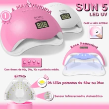Kit Unha Gel Completo Cabine Sun 5 48W Lixadeira Caneta Pedicure e Manicure Alongamento Extensão Unhas Porcelana Acrigel - Rosa chiclete - Visão 3