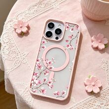 Pink Cherry Blossoms Elegant Floral Background Element Design Pink Magnetic Phone Case For IPhone 16/15/14/13/12/11/X/XS - Slim TPU Protective Cover, Anti-Slip & Scratch Resistant | Perfect Birthday Present For Her | Summer Gift Idea - Pink - View 1