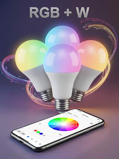 Smart LED Light Bulbs 4 Pack, 16M RGBCW Color Changing Bulbs, Music Sync & 28 Scene Modes, Dimmable With Timer Function Countdown, A19 E26 60W Equivalent, App Remote Control For Bedroom Living Room Party Home Decor