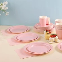 50/20/1 Set Pink Plates And Napkins Party Supplies, Cups And Napkins Set, Salad Plates, Dessert Plates, Disposable Party Tableware, Paper Plates, 7-Inch And 9-Inch Sizes, Suitable For Cakes, Desserts, Salads, Burgers, Sandwiches, Appetizers, Fruits, Ideal For Birthday Parties, Weddings, Outdoor Camping, Father's Day - Multicolor - View 4
