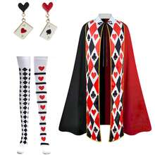 Red Heart Cloak Set, Including Spade K Playing Card Cloak, Socks, Earrings, Suitable For Halloween, Stage Performance, Gala, Retro Party And Other Occasions - Multicolor - View 11