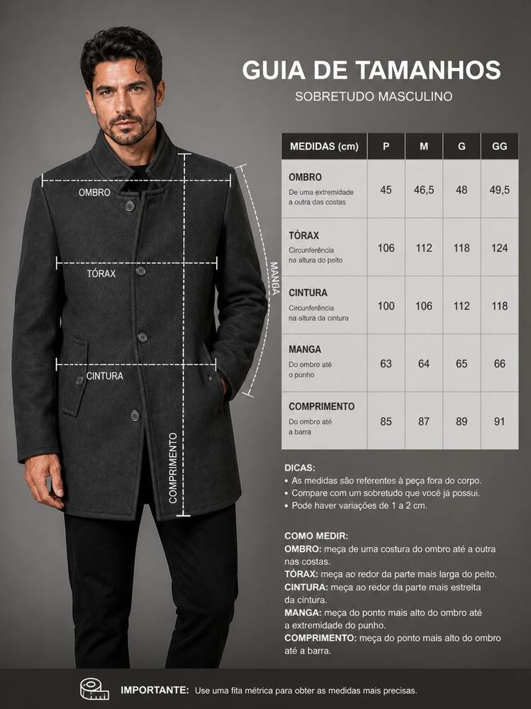 sobretudo masculino Lã Batida gola alta - Chumbo - Visão 5