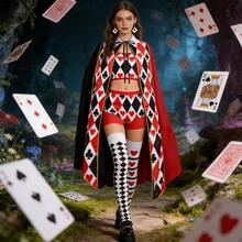 Red Heart Cloak Set, Including Spade K Playing Card Cloak, Socks, Earrings, Suitable For Halloween, Stage Performance, Gala, Retro Party And Other Occasions - Multicolor - View 7