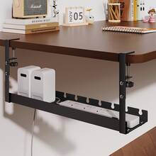 Drill-Free Desktop Cable Management Tray, Home Storage Organizer - Suitable For Organizing Wires, Power Strip Brackets, And Equipped With Cable Ties And Mounting Clips. Wall-Mounted Hidden Cable Channel Rack, Adjustable Length Cable Shelf, Desktop Organizer Storage Rack, Router And Data Cable Bracket, Cable Management Box. Perfect For Home, Office, Desk, Bedroom And Living Room Use. - Black - View 4
