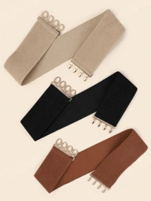 1 peça/3 peças Conjunto de Cinto Elástico com Fivela de Metal, Cinturão Modelador para Vestidos Femininos - Multicolorido - Visão 2