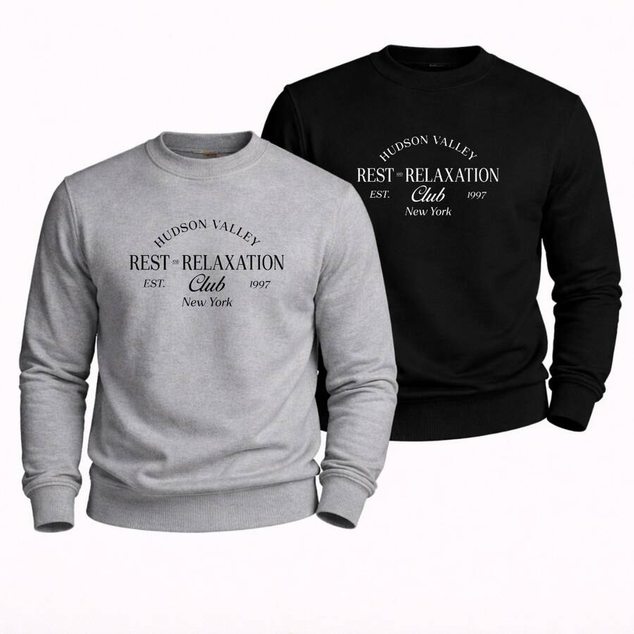 Crew Neck Sweatshirt, Relaxed Style, Sweater For Winter, Premium Comfort Outerwear. - BLACK aND GRAY - View 1