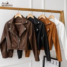 Jaqueta Feminina de Couro Elegante Botões na Frente Ziper Moda Tendencia Inverno Chic - Caramelo - Visão 3