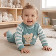 Baby Boy's Plush Embroidered Romper Baby Boy's Clothes - 薄荷綠 - 查看 4