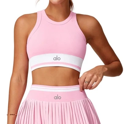  ALO Yoga Sports Vest For Women, High Elasticity Slim Fit Yoga Wear, Tennis Apparel, Running Fitness Sports Top, Pink