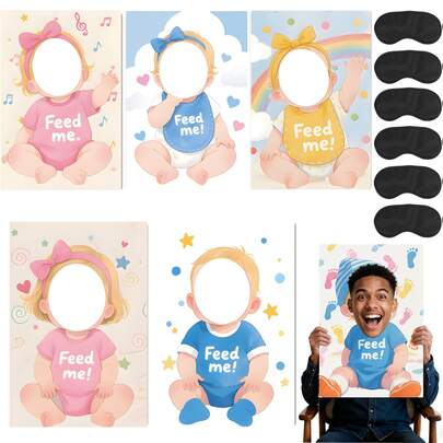 6pcs/Set Blind Baby Feeding Game, Blind Baby Feeding Food Game, Gender Reveal Party Supplies
