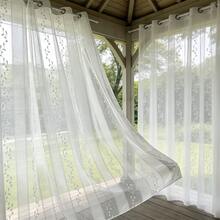Cortina transparente para exterior com estampa de folhas de outono (1 peça), com design de argolas na parte superior, ideal para gazebo, pátio e varanda. - Branco - Ver 4