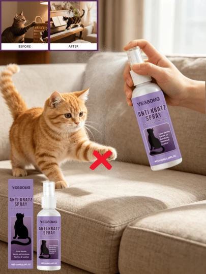 Cat Scratch Deterrent Spray, Behavior Guidance Furniture Protection, Suitable For Multi-Pet Households, Gentle Formula. This Spray Is Specially Designed For Cat-Owning Families, Using Plant-Based Extracts With A Mild And Non-Irritating Scent. A Light Spray On Sofas, Curtains And Other Surfaces Can Effectively Prevent Cat Scratching.