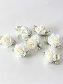 Set de 7 piezas de pinzas para el cabello con flores de tela de estilo fresco, pinzas para el flequillo lateral suave, pinzas para el cabello con flores de rosa de tela, pinzas minimalistas para el flequillo diario de niña - A - Ver 4