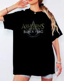 Assassin's Creed Black Flag T-Shirt, Official Logo Print, Unisex Casual Gamer Top - Black - View 10