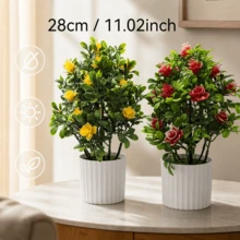 1pc Artificial Potted Flower Plant, Fake Bonsai With White Planter, Faux Greenery Decor For Living Room, Bedroom, Office - Yellow - View 6