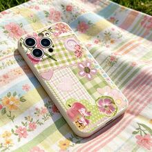 Pink Green Patchwork Pattern-Liquid Silicone Phone Case For IPhone [16/15/14/13/12/11 Pro Max] Series [Shockproof][Anti-Slip] -Slim Fit & Soft Touch Design,Stylish Shockproof Mobile Case For Women Girls Fast Delivery From The USA. - White - View 3