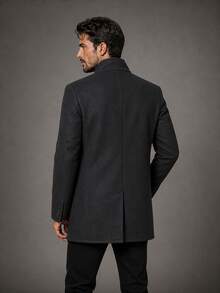 Men's Overcoat, Felted Wool, High Collar. - 黑色 - 查看 2