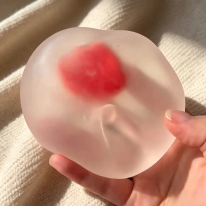 Mới năm 2026 - Đồ chơi giảm căng thẳng hình mochi dâu tây mềm mại, dai, có thể kéo giãn, bên ngoài trong suốt.