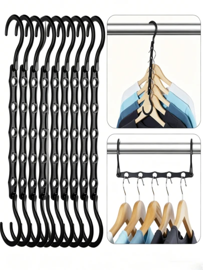 12/10/6 Pcs Creative Wind-Resistant Hanger Set - Multi-Function Rotating Foldable PP Plastic Hangers With College Dorm Room Essentials, Multifunctional Organizer Magic Space Saving Hangers With 5 Holes, Storage Organization For Wardrobe Closet, Suitable For Bedroom/Dorm Closet