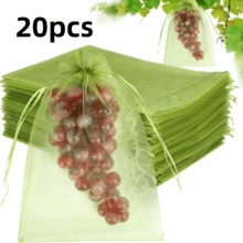 Túi bảo vệ trái cây, túi lưới màu xanh lá cây có dây rút, túi lưới chống côn trùng, ngăn sâu bệnh cho dâu tây và việt quất, túi bảo vệ trái cây nhỏ. - 10*15CM - Xem 11